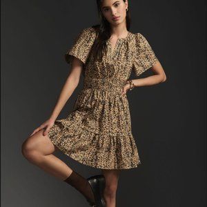 Anthropologie The Somerset Neutral Print Cotton Mini Dress Size Small NWT
